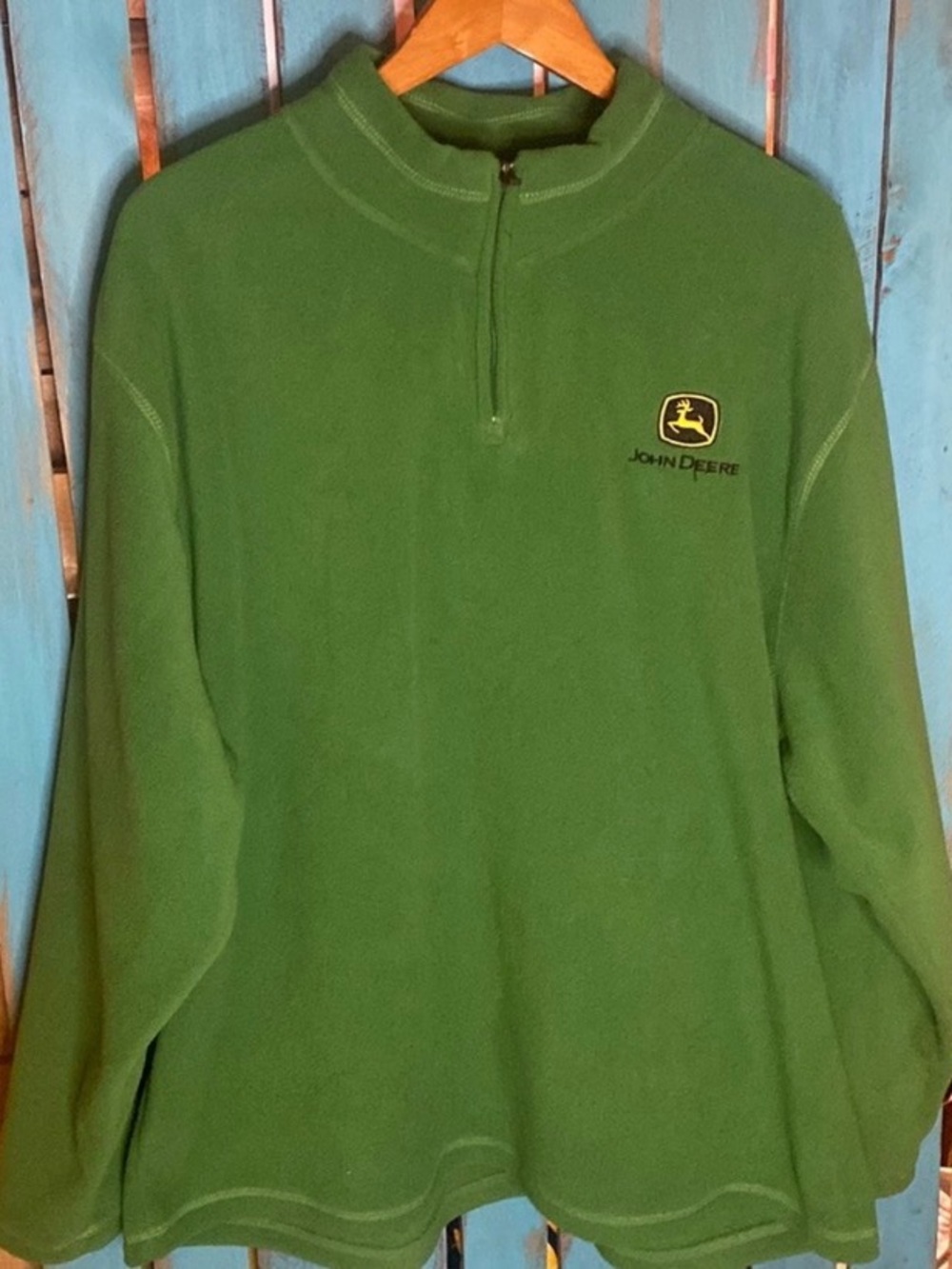 John Deere 1/4 zip fleece pullover jacket size XXL green yellow black embroidery
